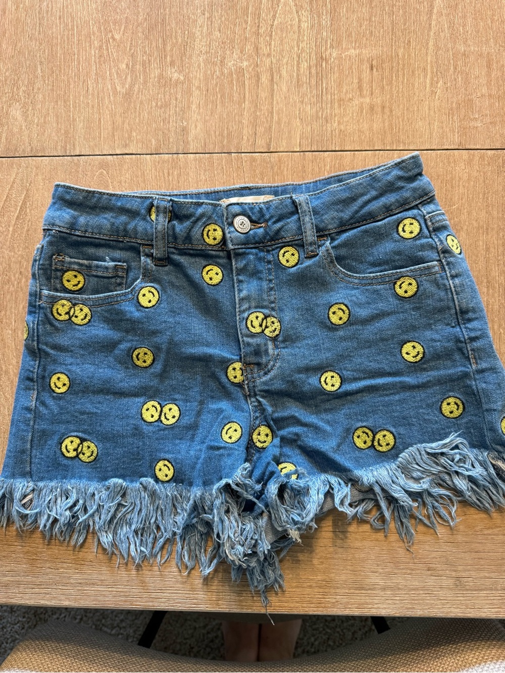 Altar'd State Jean Denim Smiley Face Frayed Hem Shorts
